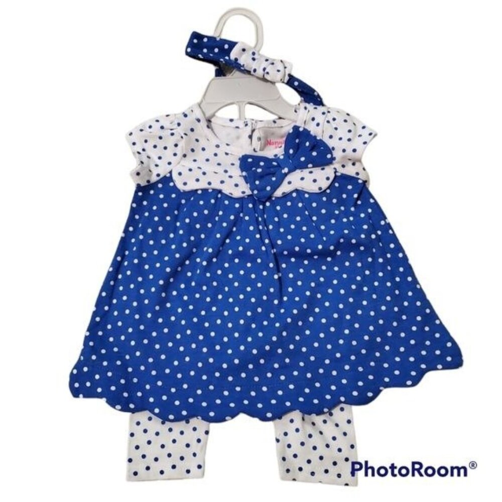 Nannette Kids Matching‎ baby girl Set 6/9 Months polka dots Blouse and Legging